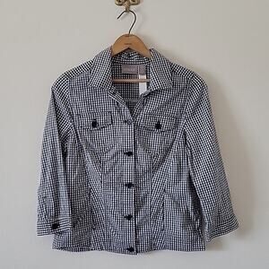 Chico's Black White Gingham Button Front 3/4 Sleeve Shirt Size Small/4